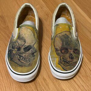 Vans Slip On Shoes Van Gogh Museum Amsterdam Skull Print‎  Womens 9 Mens 7.5